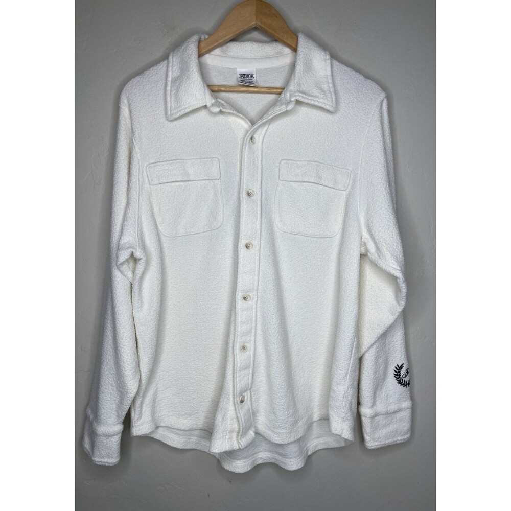 Vintage Y2K Victoira Secret PINK Cream Fleece Button Front Shirt Preppy XS